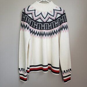 Tommy Hilfiger Creme Printed Wool Alpaca Blend Mock Neck Sweater Large
